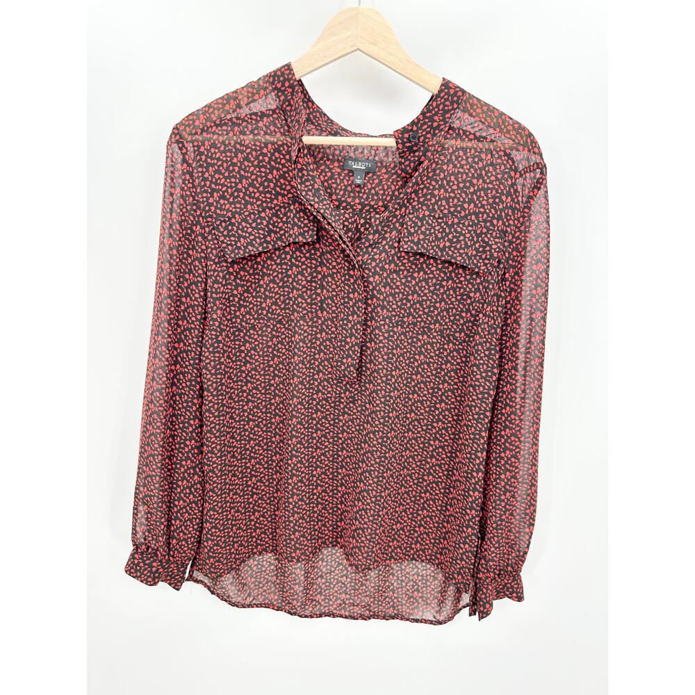 Talbots Womens Red Printed Sheer Long Sleeve Blouse Size 4 Office‎ Career